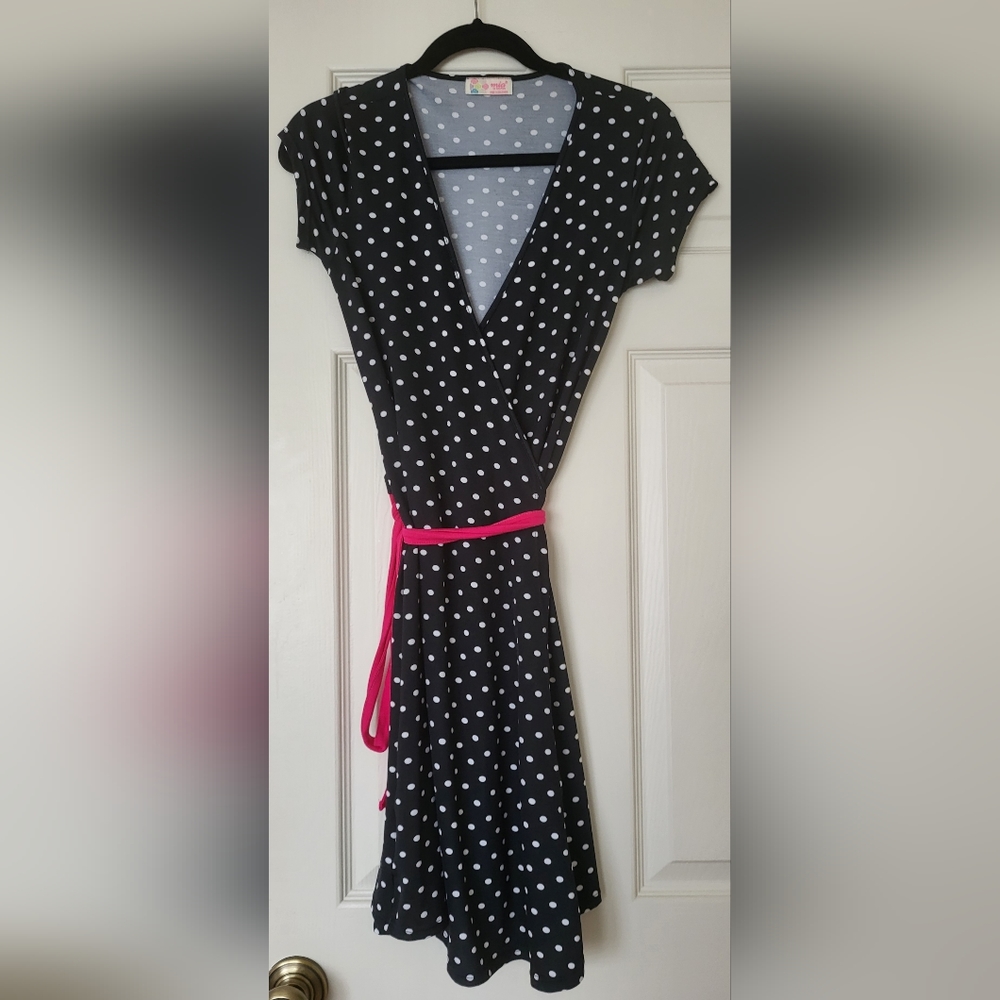 Dark navy blue dress with white spots w/free garment bag